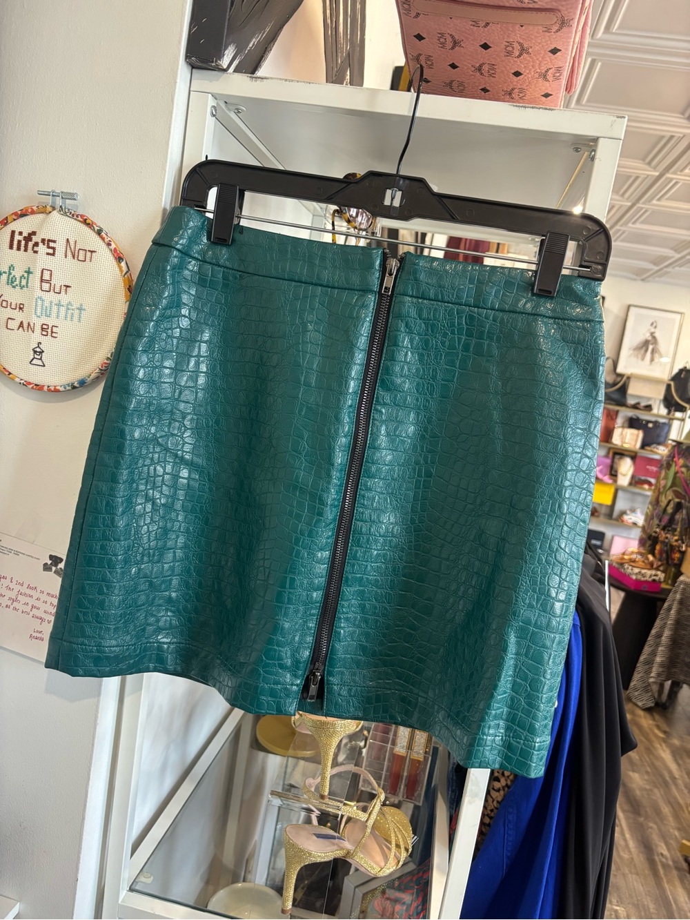 ModCloth Teal Faux Croc Zip-Front Mini Skirt